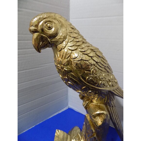 NEW Gold Parrot Statue Figurine Tropical Home Decor Birds Macaw - Picture 2 of 7